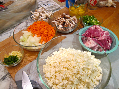 fried cauli rice - ingredients prepped