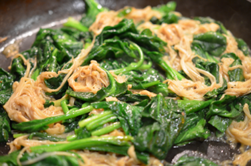 enoki spinach - add spinach