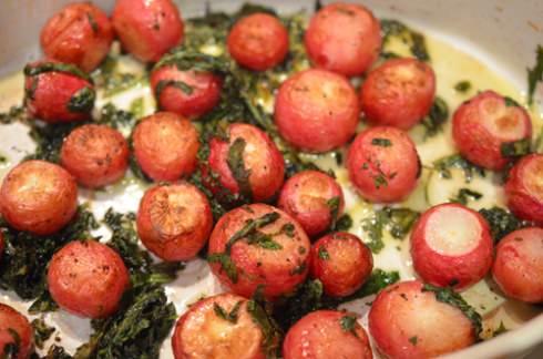 roast radishes - out of oven