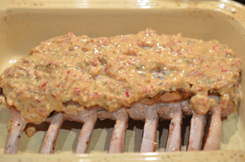 mustard lamb - transfer to roasting pan