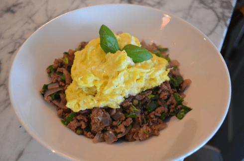 spicy bork mince - serve with eggs