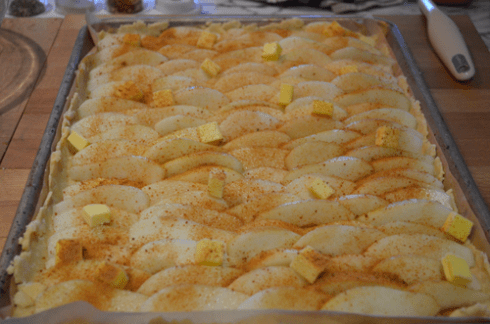 pear tart - add butter and sugar